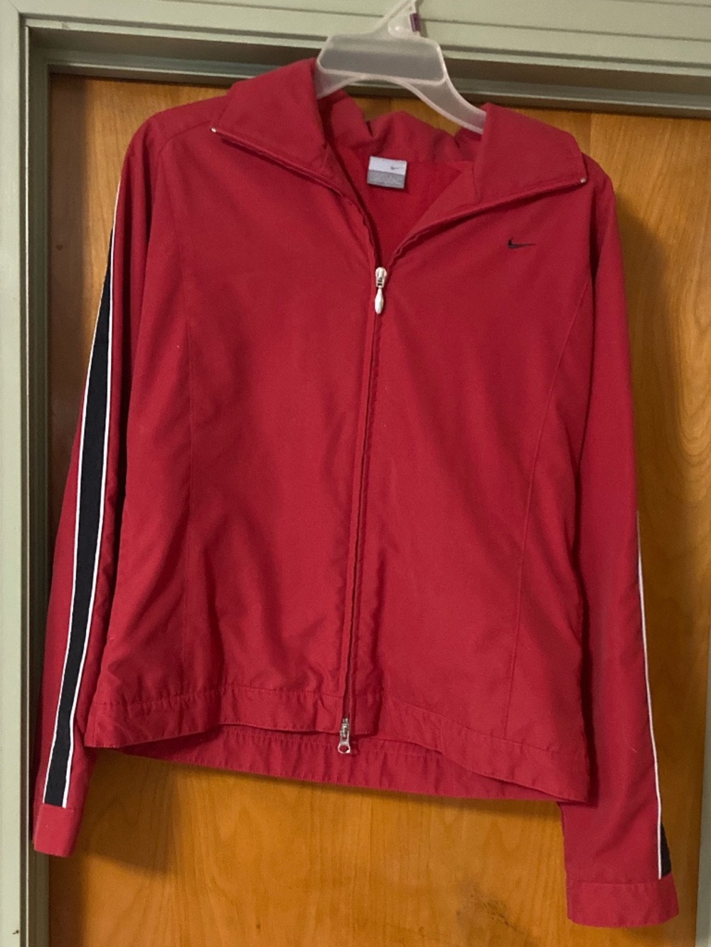 Nike Red Track Jacket with Stripe on Sleeves Size Large 12-14
